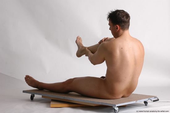 Nude Man White Sitting poses - simple Average Short Brown Sitting poses - ALL Realistic