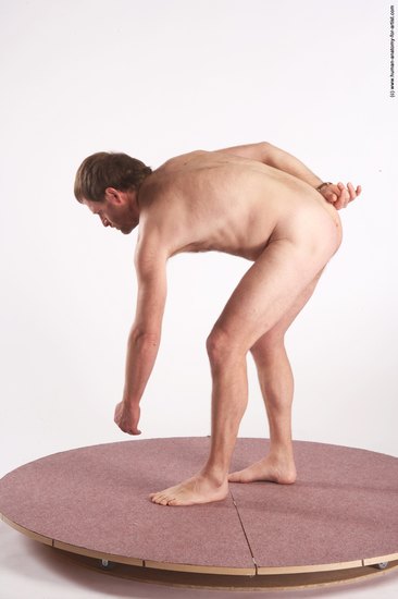 Nude Man White Standing poses - ALL Slim Short Brown Standing poses - bend over Realistic