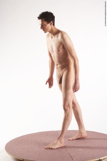 Nude Man White Moving poses Slim Short Brown Realistic