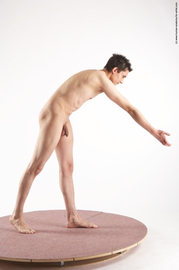 Nude Man White Moving poses Slim Short Brown Realistic