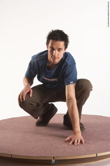 Casual Man White Kneeling poses - ALL Slim Short Brown Kneeling poses - on both knees Academic