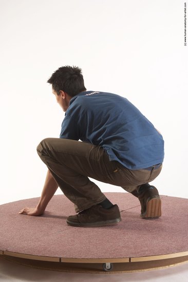 Casual Man White Kneeling poses - ALL Slim Short Brown Kneeling poses - on both knees Academic