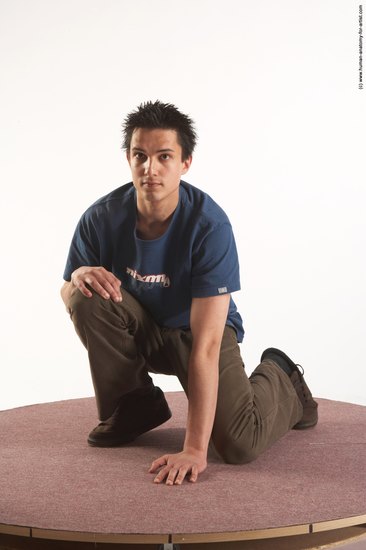 Casual Man White Kneeling poses - ALL Slim Short Brown Kneeling poses - on both knees Academic