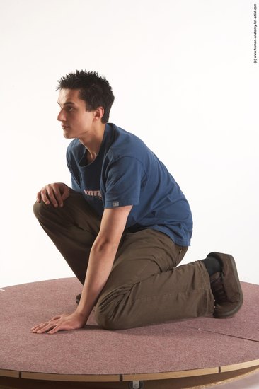 Casual Man White Kneeling poses - ALL Slim Short Brown Kneeling poses - on both knees Academic