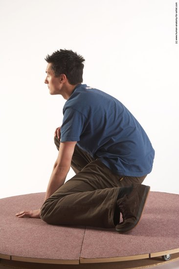 Casual Man White Kneeling poses - ALL Slim Short Brown Kneeling poses - on both knees Academic