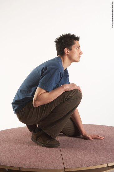 Casual Man White Kneeling poses - ALL Slim Short Brown Kneeling poses - on both knees Academic