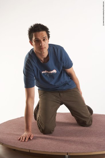 Casual Man White Kneeling poses - ALL Slim Short Brown Kneeling poses - on both knees Academic