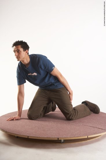 Casual Man White Kneeling poses - ALL Slim Short Brown Kneeling poses - on both knees Academic