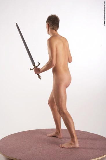 Nude Fighting with sword Man White Standing poses - ALL Slim Short Brown Standing poses - simple Realistic