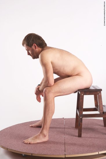 Nude Man White Sitting poses - simple Slim Short Brown Sitting poses - ALL Realistic