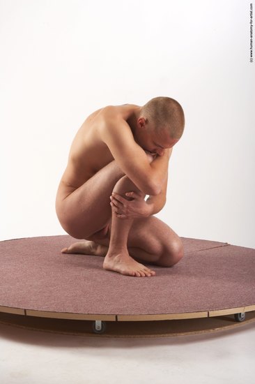 Nude Man White Kneeling poses - ALL Average Bald Kneeling poses - on one knee Realistic