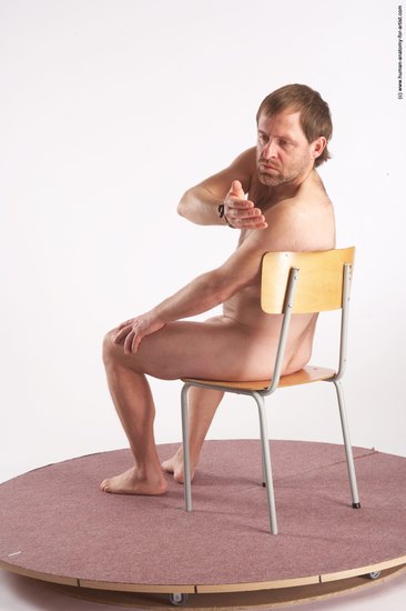 Nude Man White Sitting poses - simple Slim Short Brown Sitting poses - ALL Realistic