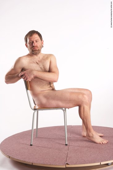 Nude Man White Sitting poses - simple Slim Short Brown Sitting poses - ALL Realistic