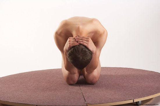 Nude Man White Kneeling poses - ALL Slim Short Brown Kneeling poses - on both knees Realistic