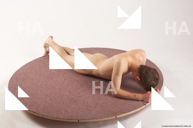 Nude Man White Laying poses - ALL Slim Short Brown Laying poses - on stomach Realistic