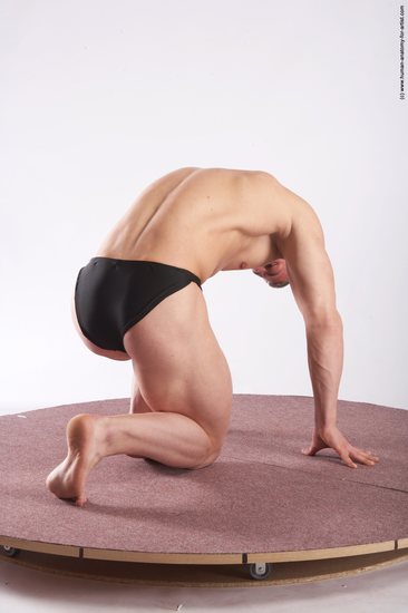 Swimsuit Man White Kneeling poses - ALL Muscular Short Brown Kneeling poses - on one knee Academic