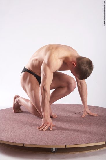 Swimsuit Man White Kneeling poses - ALL Muscular Short Brown Kneeling poses - on one knee Academic