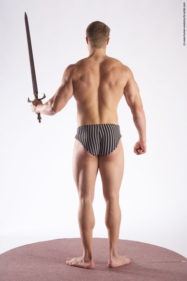 Underwear Fighting with sword Man White Standing poses - ALL Muscular Short Brown Standing poses - simple Academic