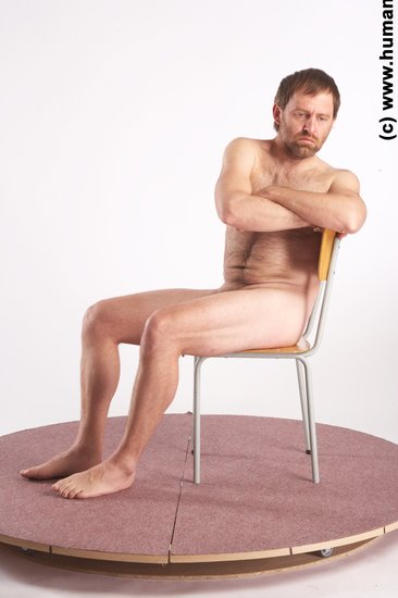 Nude Man White Sitting poses - simple Slim Short Brown Sitting poses - ALL Realistic