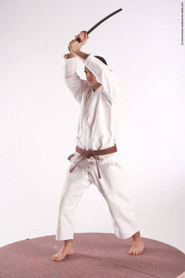 Sportswear Fighting with sword Man White Standing poses - ALL Athletic Short Brown Standing poses - simple Academic