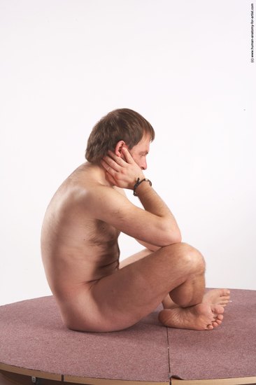 Nude Man White Sitting poses - simple Slim Short Brown Sitting poses - ALL Realistic