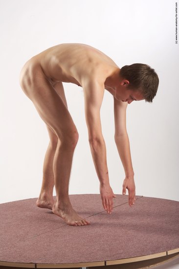 Nude Man White Standing poses - ALL Slim Short Brown Standing poses - bend over Realistic