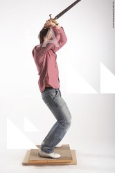 Casual Fighting with sword Man White Standing poses - ALL Slim Short Brown Standing poses - simple Academic
