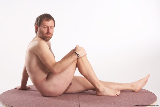 Nude Man White Sitting poses - simple Slim Short Brown Sitting poses - ALL Realistic