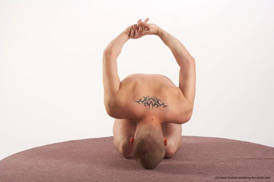 Nude Man White Kneeling poses - ALL Average Bald Kneeling poses - on both knees Realistic