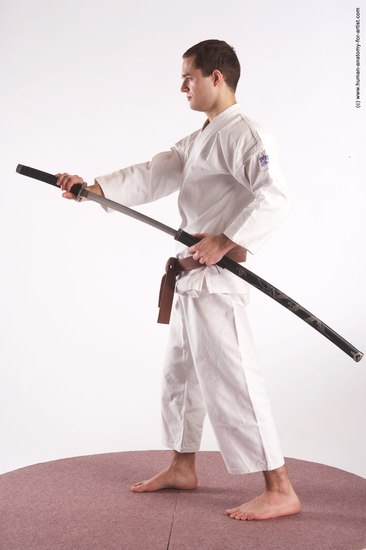 Sportswear Fighting with sword Man White Standing poses - ALL Athletic Short Brown Standing poses - simple Academic