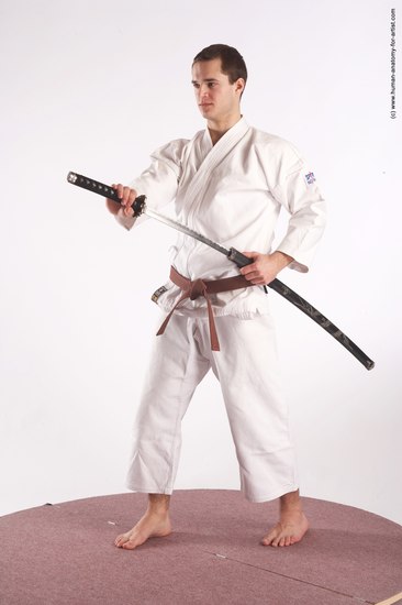 Sportswear Fighting with sword Man White Standing poses - ALL Athletic Short Brown Standing poses - simple Academic