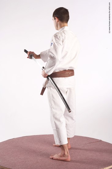 Sportswear Fighting with sword Man White Standing poses - ALL Athletic Short Brown Standing poses - simple Academic