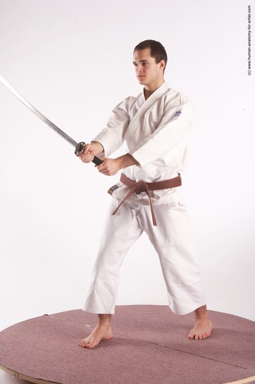 Sportswear Fighting with sword Man White Standing poses - ALL Athletic Short Brown Standing poses - simple Academic