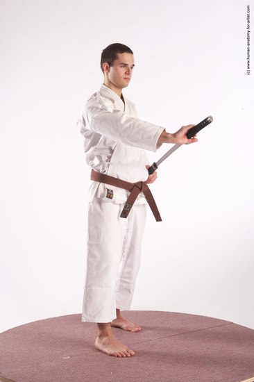 Sportswear Fighting with sword Man White Standing poses - ALL Athletic Short Brown Standing poses - simple Academic