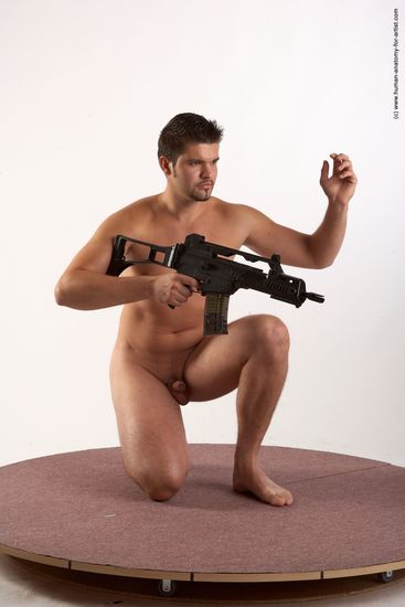 Nude Fighting with submachine gun Man White Kneeling poses - ALL Average Short Brown Kneeling poses - on one knee Realistic