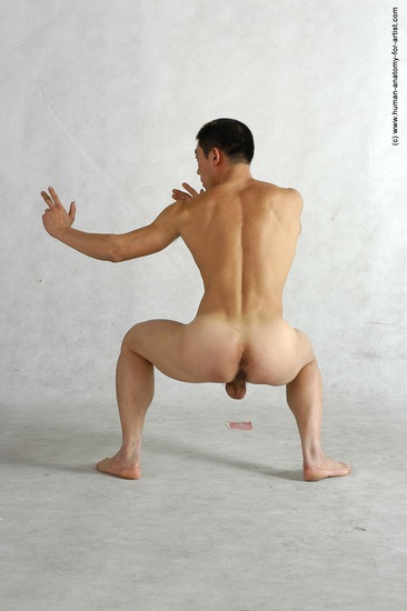 Nude Martial art Man Asian Standing poses - ALL Slim Short Black Standing poses - simple Realistic