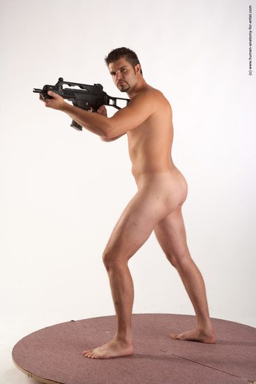 Nude Fighting with submachine gun Man White Standing poses - ALL Average Short Brown Standing poses - simple Realistic