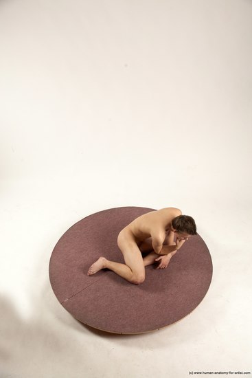 Nude Man White Kneeling poses - ALL Slim Short Brown Kneeling poses - on both knees Multi angles poses Realistic