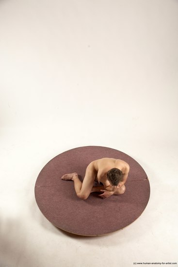 Nude Man White Kneeling poses - ALL Slim Short Brown Kneeling poses - on both knees Multi angles poses Realistic