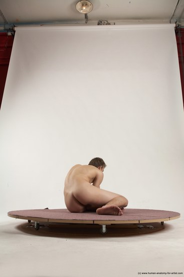 Nude Man White Kneeling poses - ALL Slim Short Brown Kneeling poses - on both knees Multi angles poses Realistic