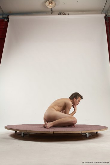 Nude Man White Kneeling poses - ALL Slim Short Brown Kneeling poses - on both knees Multi angles poses Realistic