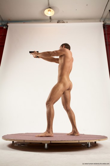 Nude Fighting with gun Man White Standing poses - ALL Athletic Short Brown Standing poses - simple Multi angles poses Realistic