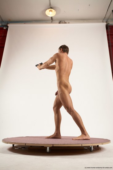 Nude Fighting with gun Man White Standing poses - ALL Athletic Short Brown Standing poses - simple Multi angles poses Realistic