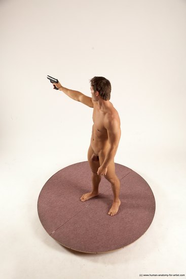 Nude Fighting with gun Man White Standing poses - ALL Athletic Short Brown Standing poses - simple Multi angles poses Realistic