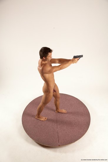 Nude Fighting with gun Man White Standing poses - ALL Athletic Short Brown Standing poses - simple Multi angles poses Realistic