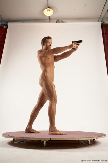 Nude Fighting with gun Man White Standing poses - ALL Athletic Short Brown Standing poses - simple Multi angles poses Realistic