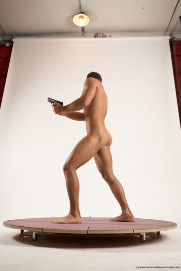 Nude Fighting with gun Man White Standing poses - ALL Athletic Short Brown Standing poses - simple Multi angles poses Realistic