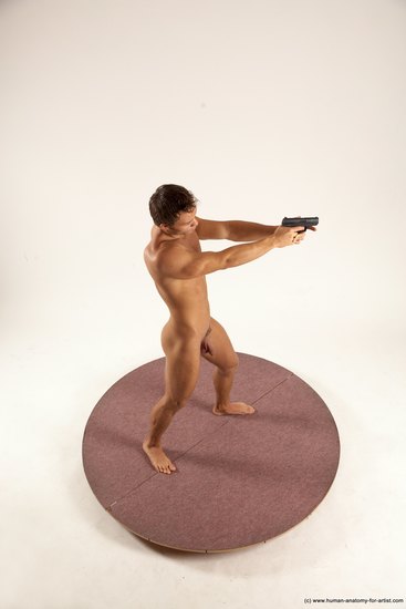 Nude Fighting with gun Man White Standing poses - ALL Athletic Short Brown Standing poses - simple Multi angles poses Realistic