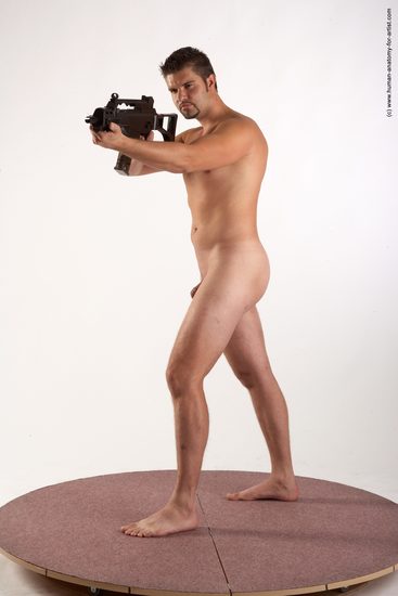 Nude Fighting with submachine gun Man White Standing poses - ALL Average Short Brown Standing poses - simple Realistic