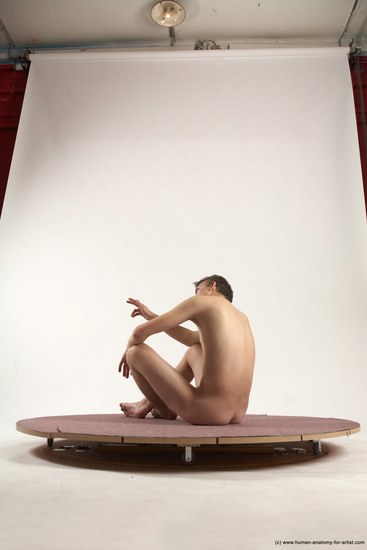 Nude Man White Sitting poses - simple Slim Short Brown Sitting poses - ALL Multi angles poses Realistic